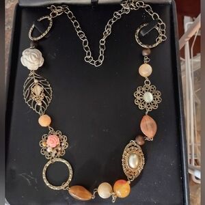 Upcycled Vintage Roses & Pearl Long Necklace